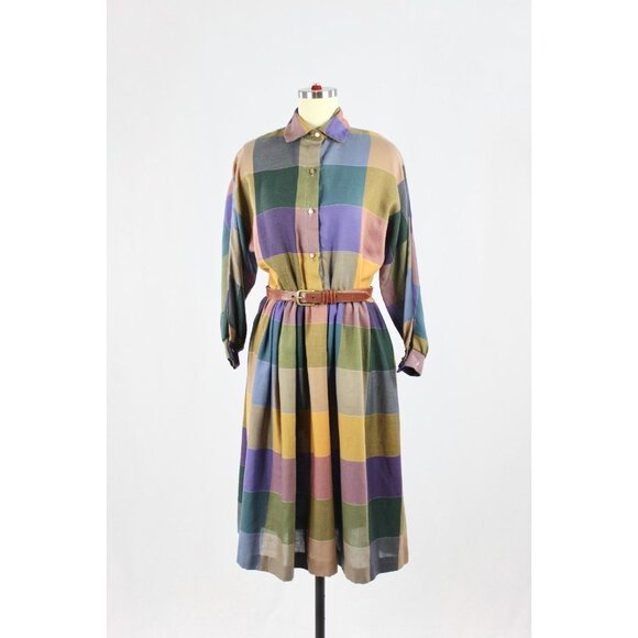 Sandy Petites Dresses & Skirts - Vintage 70's SANDY PETlTES Check Polyester Flannel Fit & Flare Dress, Size L